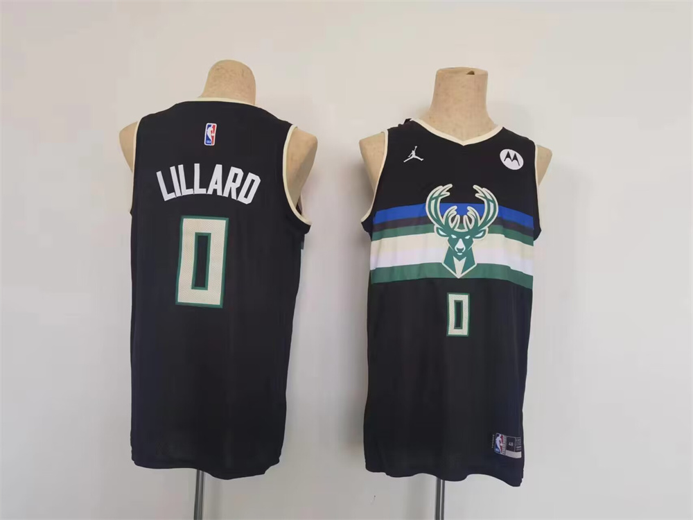 Men Milwaukee Bucks #0 Lillard Black Jordan Brand 2025 NBA Jersey